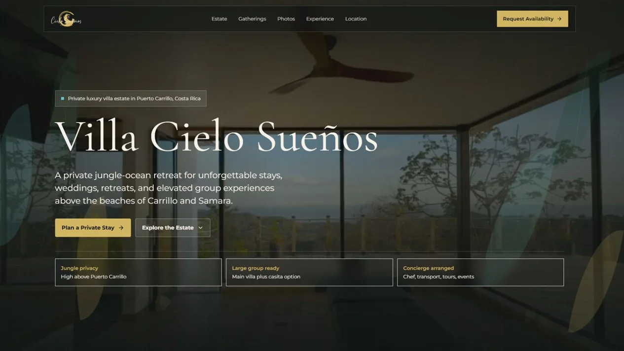 Villa Cielo Sueños website designed by Gromotive